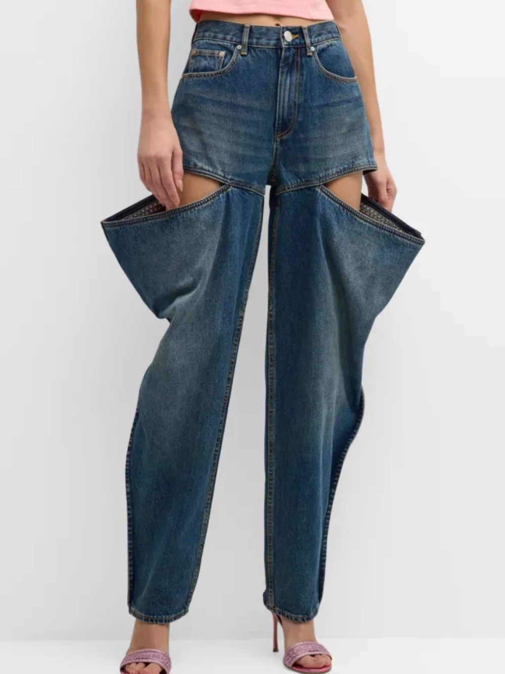 ÁREA Cutout Wide-Leg Blue Denim Jeans for Women